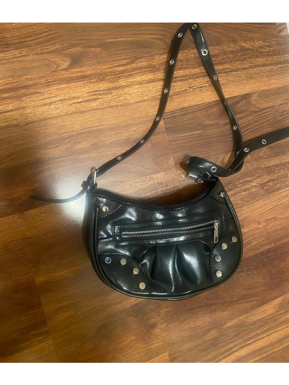 SHEIN Black Faux Leather Studded Crossbody Bag